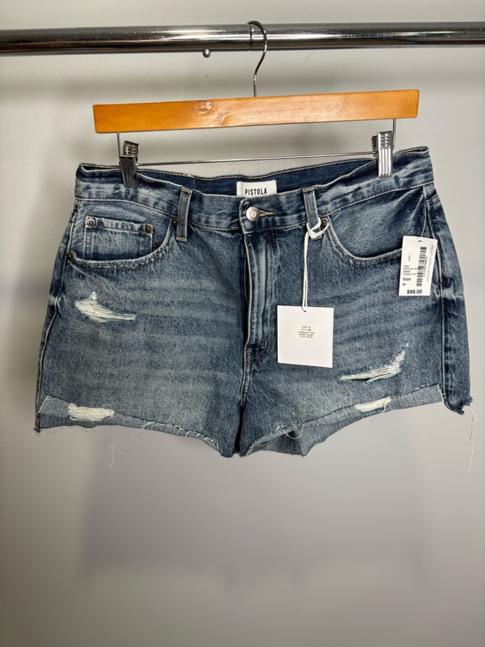 pistola faded blue distressed denim cutoff shorts